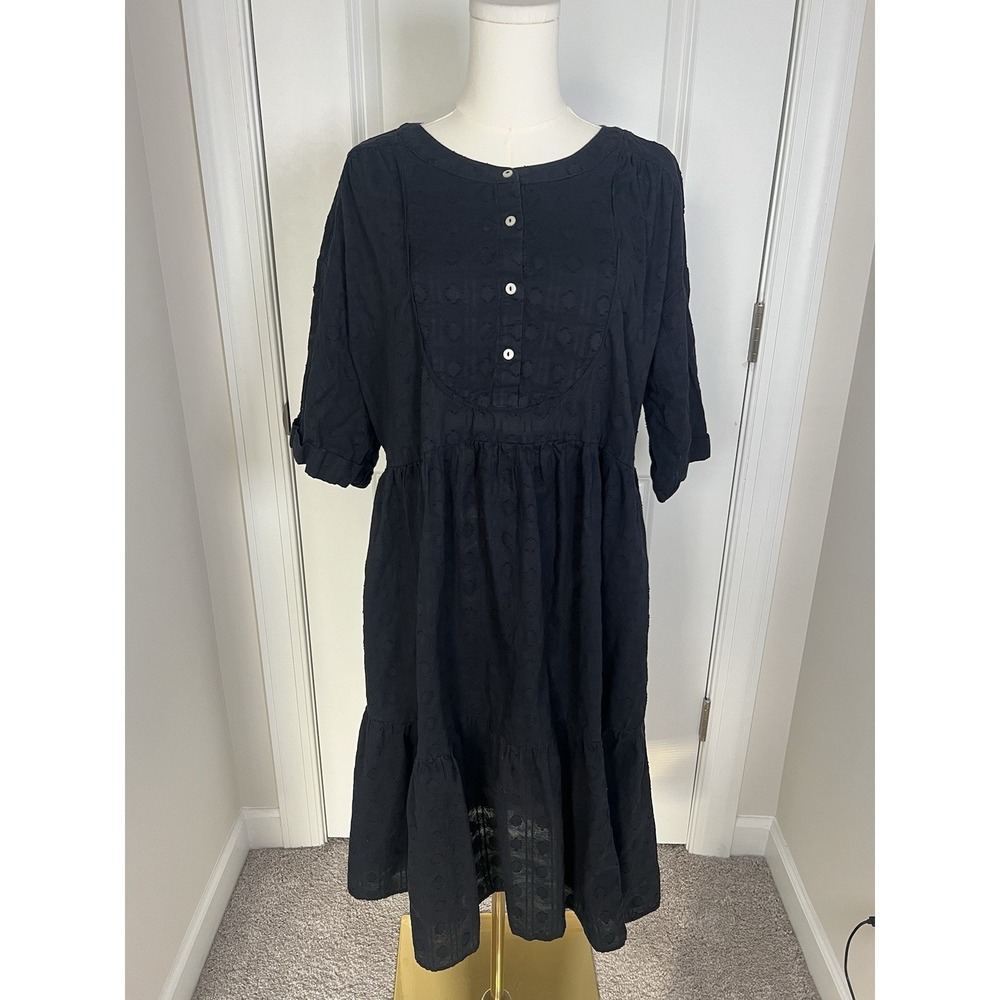 Women's Anthropologie‎ Black Midi Oversized Dress Size MP Textured Bib